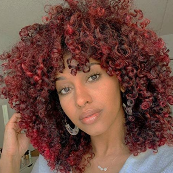 Dark Red Brown Afri Curly Full wig main image 5